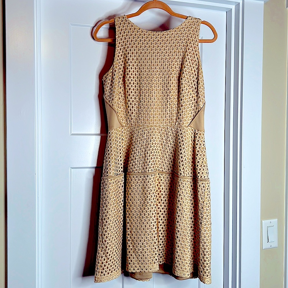 DB Gold/beige with gold zipper dress- Lace look -Size 12